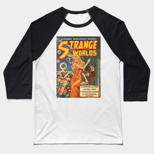 Strange Worlds Comic Cover Baseball T-Shirt by Weirdette